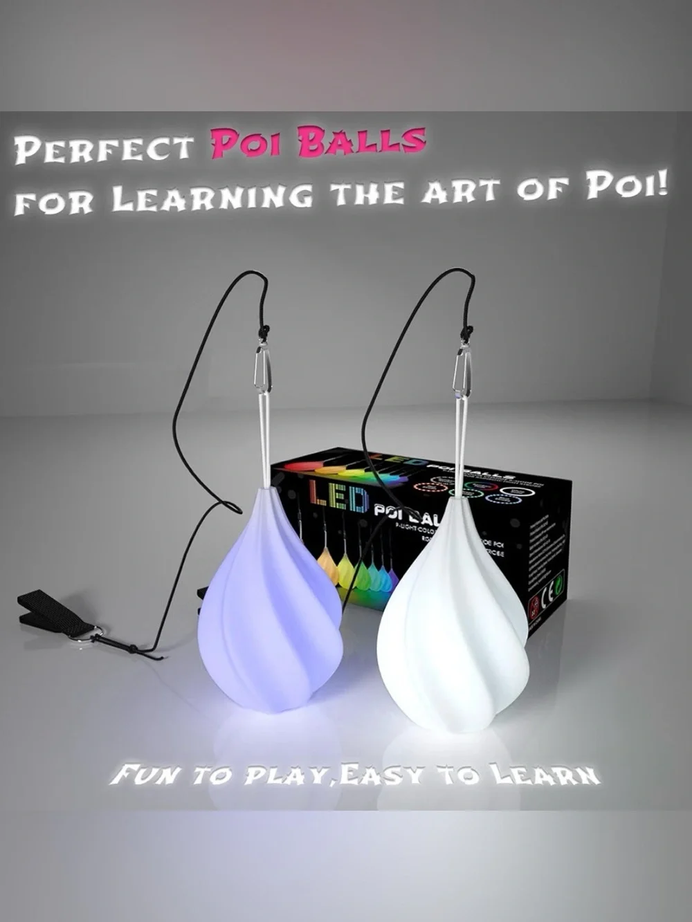 Set of swirled teardrop LED Poi balls - glowing flow arts
